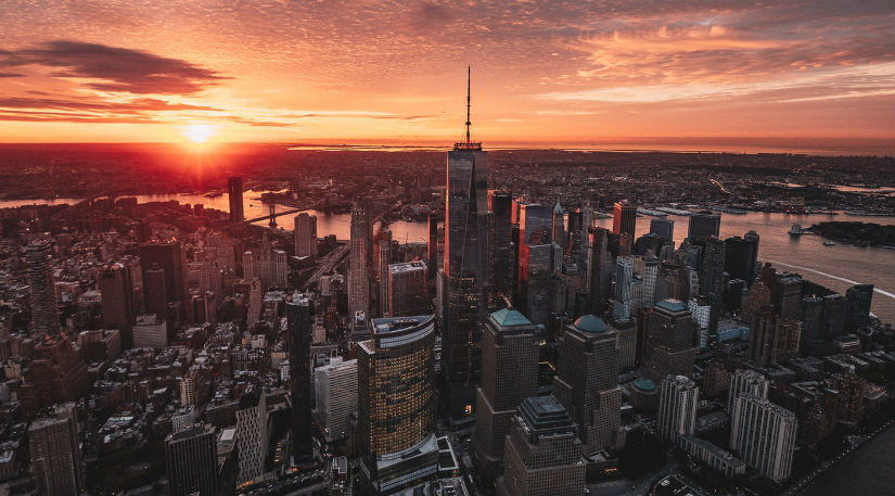 An aerial shot of New York taken on a drone