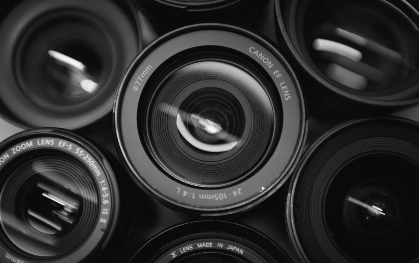 Close up of camera lenses